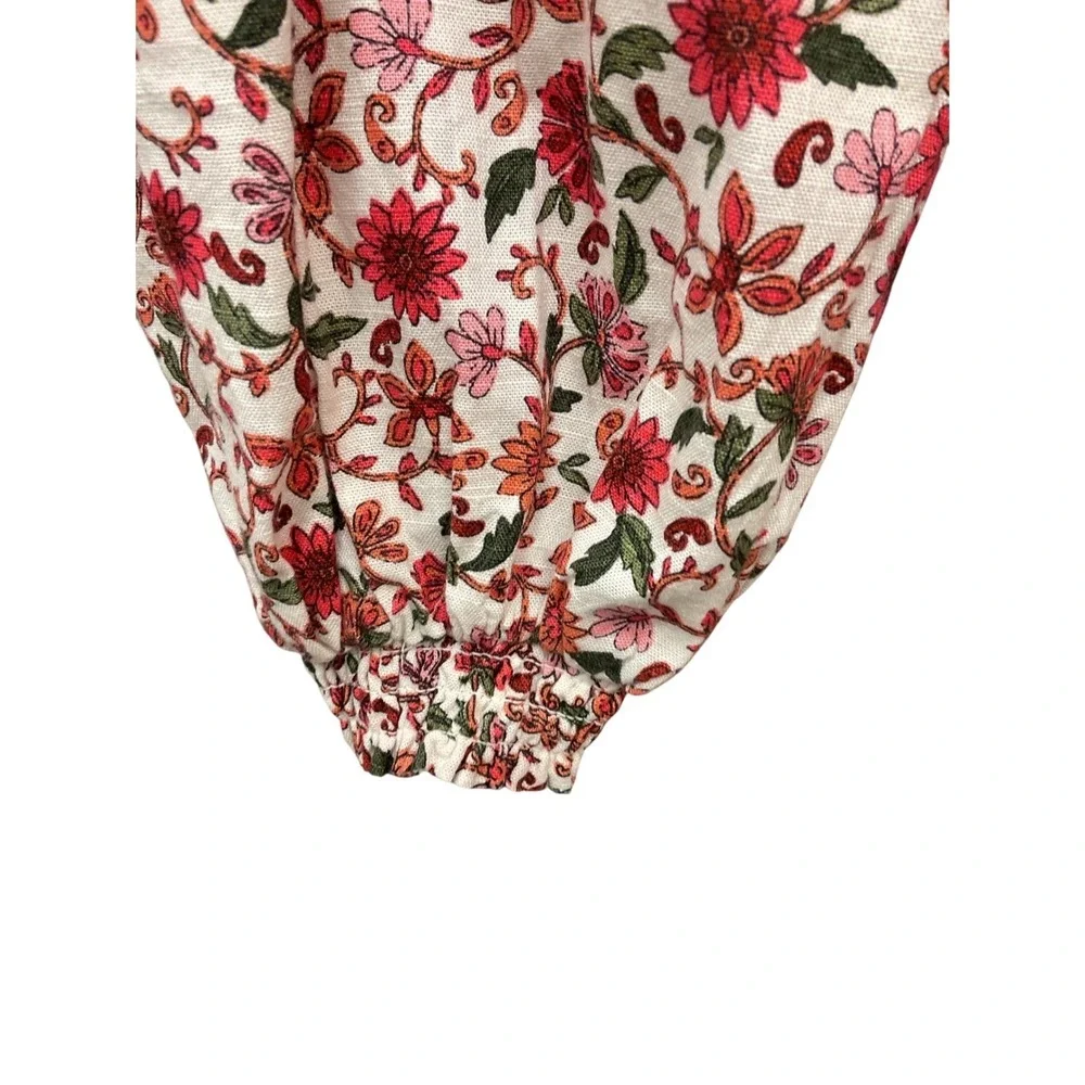 Cottagecore Puff-Sleeve Floral Printed‎ Smocked Poet Swing Oversized Top Size XS